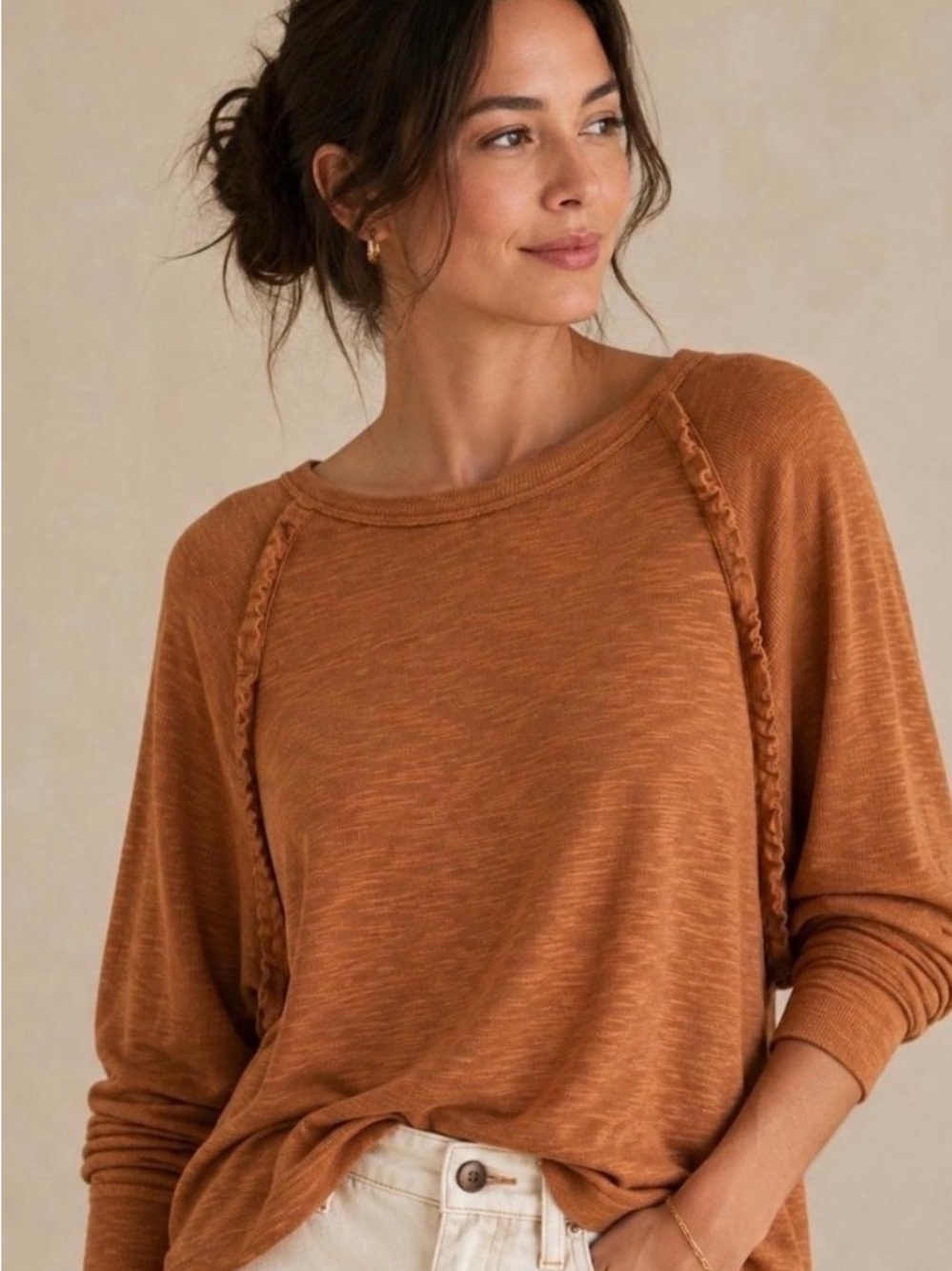ANTHRO PILCRO Long Sleeve Ruffle Detail Top